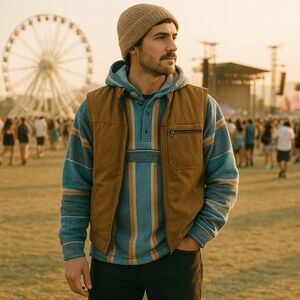 No Boundaries Baja Hoodie Mens Large Striped Festival Pullover